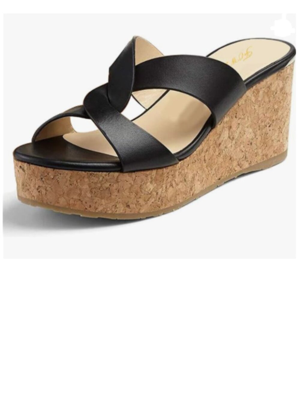 FOWT Black Almond Toe Cross Strap Slip on Platform High Wedge Heel Slide Sandals